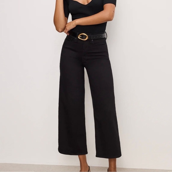 NWT Good American Good Waist Black Palazzo Crop Jeans - Picture 7 of 15